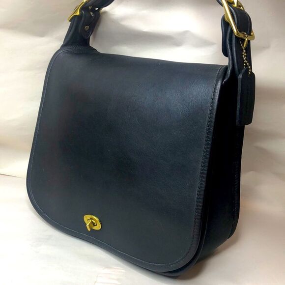 M Vintage COACH Black Stewardess Glove Tanned Turn Lock Bag Costa Rica COA 9525 - Picture 1 of 17